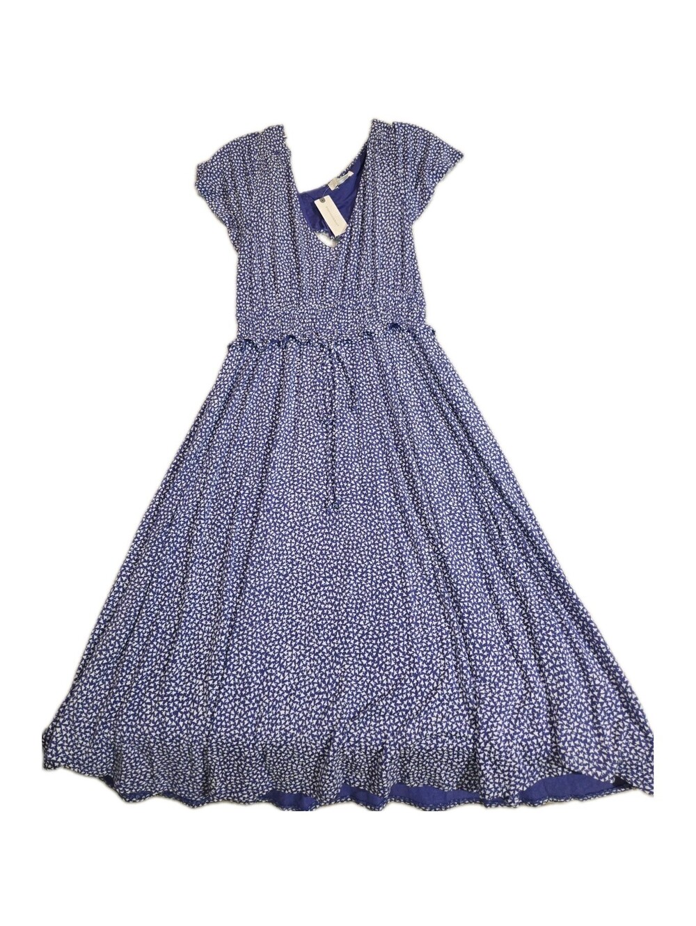 maeve anthropologie nwt dress flutter sleeve midi Sz S Blue Repeating Pattern...